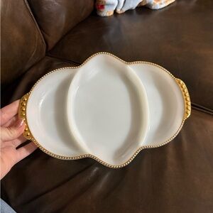 Elegant White and Gold Divided Serving Dish